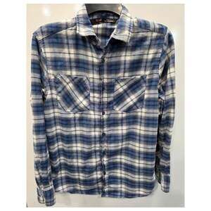 Stoic women's S blue gray plaid cotton stretch button down shirt Backcountry